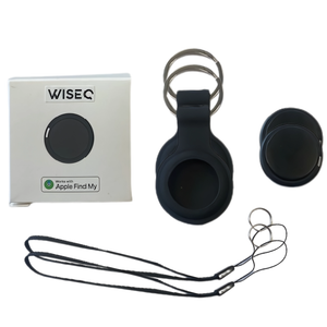 WiseQ Zwarte Bluetooth tracker met sleutelhanger, siliconen hoes en keycord