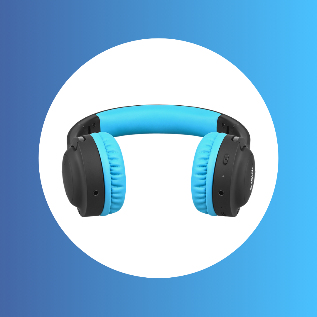 Zwart Blauwe WiseQ Draadloze Kinderkoptelefoon Met Bluetooth En Passieve Noise Cancelling