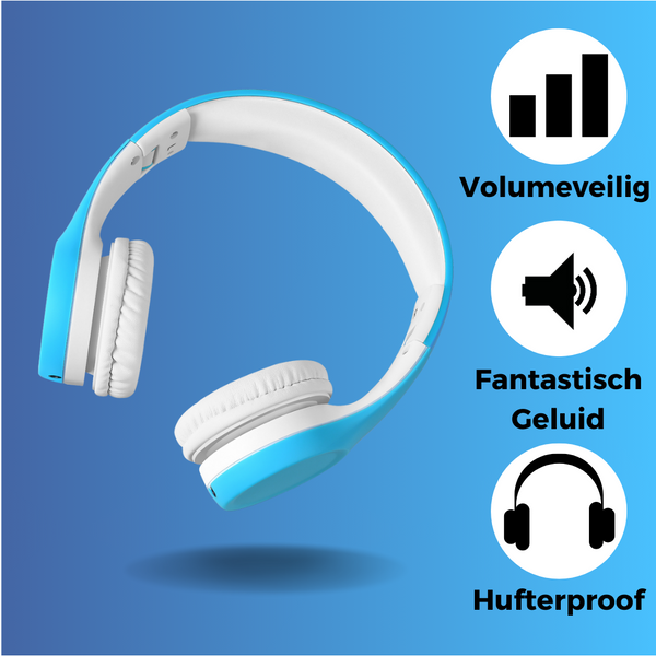 Blauwe WiseQ kinder koptelefoon met veilige volumelimiet en comfortabel on-ear design