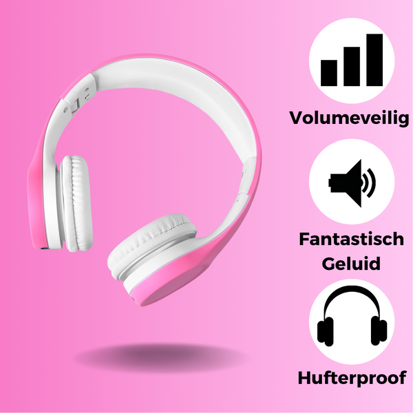 Roze WiseQ kinder koptelefoon met volumeveiligheid fantastisch geluid en stevige constructie