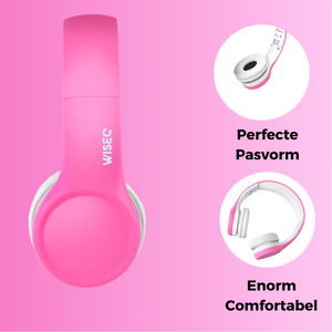 Roze WiseQ kinder koptelefoon met zachte oorkussens perfecte pasvorm en hoog draagcomfort