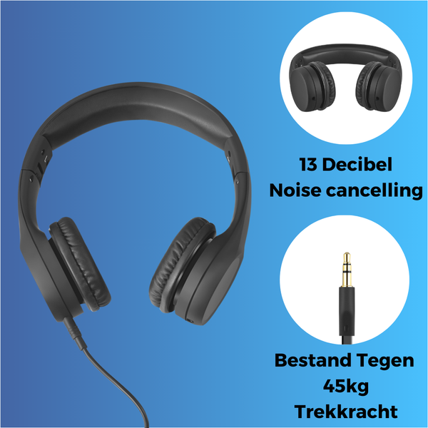Zwarte WiseQ kinder koptelefoon met volumebegrenzing noise cancelling en extra stevige kabel voor intensief gebruik