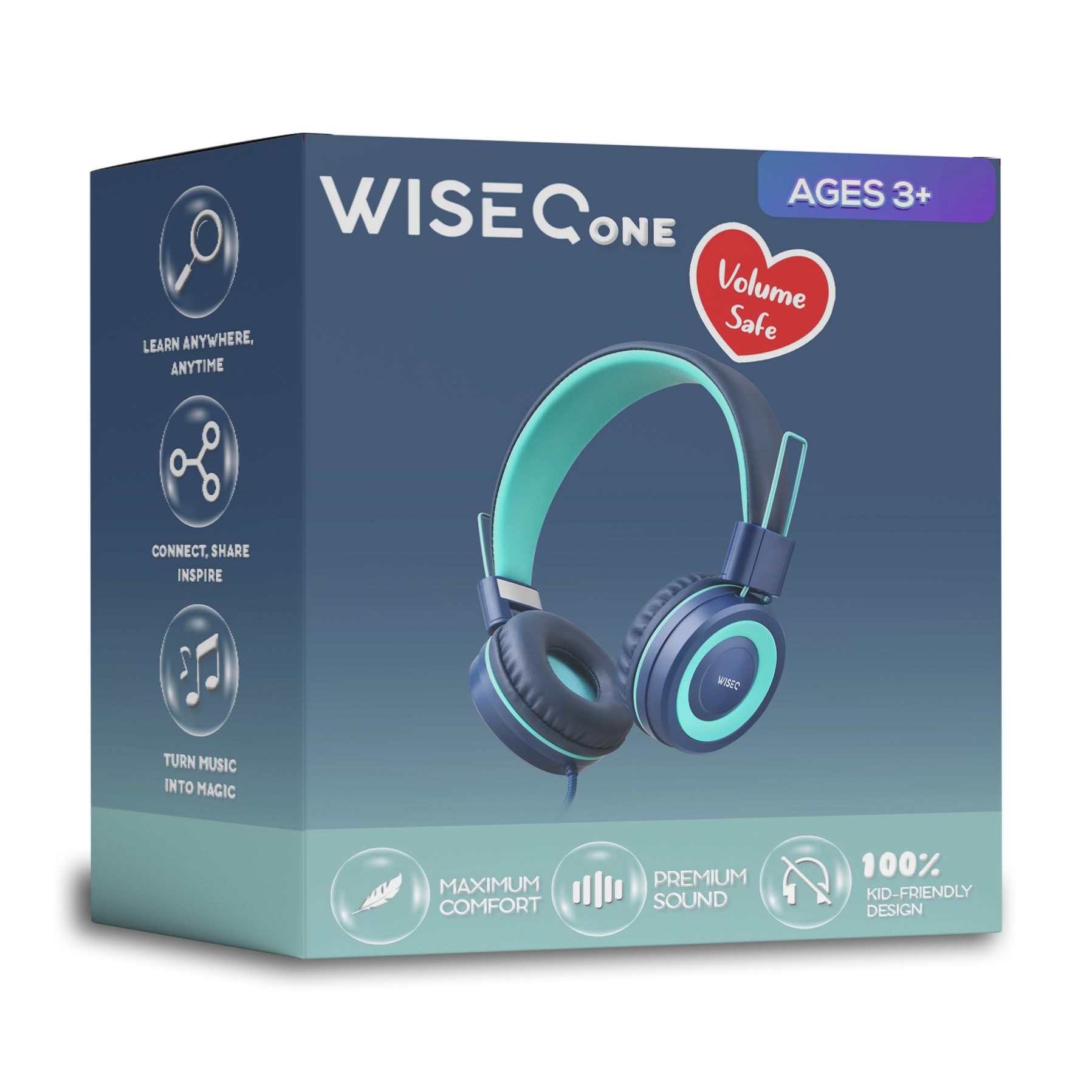 Blauwe WiseQ One kinder koptelefoon met veilige volumelimiet verstelbaar ontwerp en ingebouwde microfoon