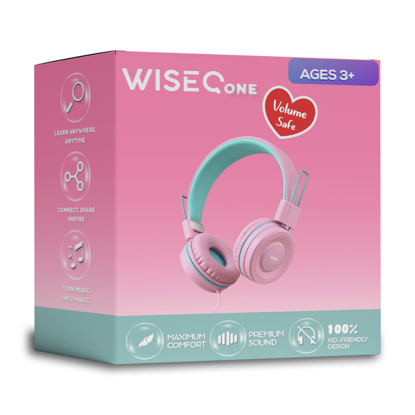 Roze WiseQ One kinder koptelefoon met veilige 85dB volumelimiet geschikt vanaf 3 jaar stevig en comfortabel ontwerp