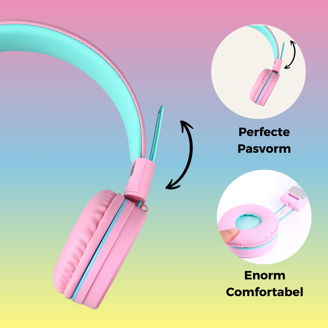 Roze WiseQ One kinder koptelefoon unicorn bubblegum met veilige 85dB volumelimiet extra comfortabel en verstelbaar design