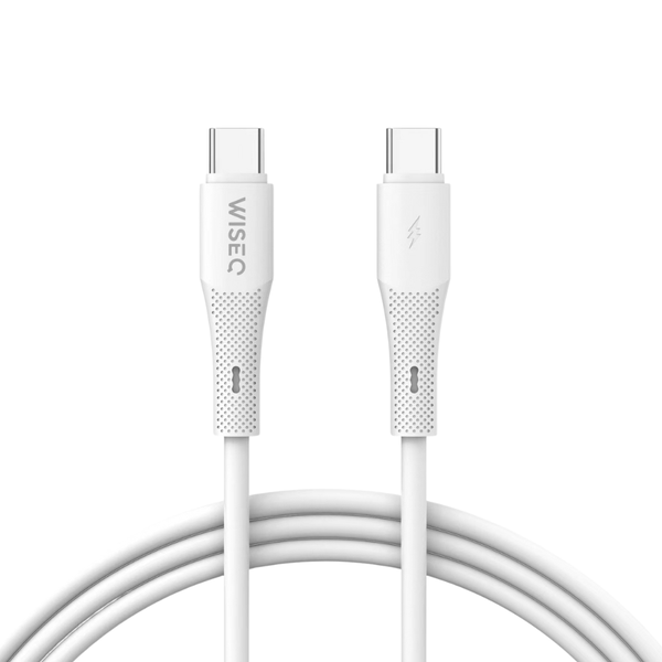 Witte WiseQ Premium USB C naar USB C kabel 60W geschikt voor iPhone 17 iPhone 16 en iPhone 15 close up van connector