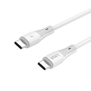 Witte WiseQ Premium USB C naar USB C kabel 60W geschikt voor iPhone 17 iPhone 16 en iPhone 15 schuin vooraanzicht van connector