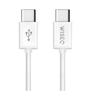 Witte WiseQ USB C naar USB C kabel geschikt voor iPhone 17 iPhone 16 en iPhone 15 close up van connector recht vooraanzicht