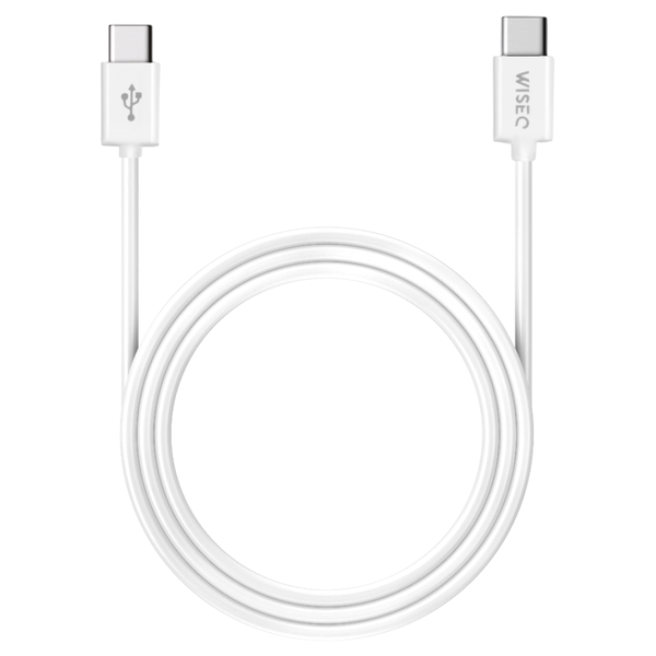 Witte WiseQ USB C naar USB C kabel geschikt voor iPhone 17 iPhone 16 en iPhone 15 volledig opgerold overzicht
