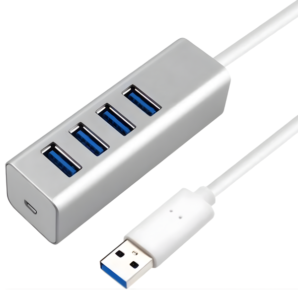 WiseQ USB hub splitter met 4 aansluitingen en 5Gbps hoge snelheid in grijze uitvoering