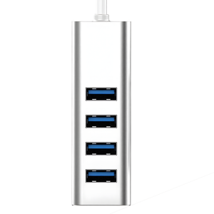 WiseQ USB hub splitter met 4 poorten en 5Gbps hoge snelheid in grijze uitvoering verticale weergave