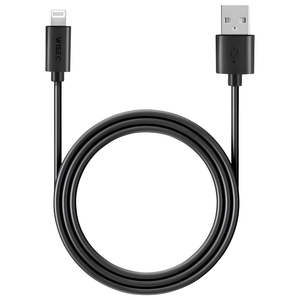 Zwarte WiseQ USB naar Lightning oplaadkabel 1 meter geschikt voor Apple iPhone volledig opgerold overzicht met beide connectoren zichtbaar