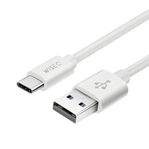 Witte WiseQ USB naar USB C oplaadkabel 1 meter geschikt voor Samsung en iPhone schuin detail van USB en USB C connector