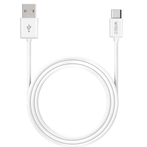 Witte WiseQ USB naar USB C oplaadkabel 1 meter geschikt voor Samsung en iPhone volledig opgerold overzicht