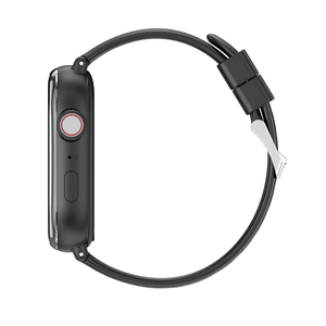 Zwart WiseQ GPS kinderhorloge met simkaart zijaanzicht met knop en verstelbare band