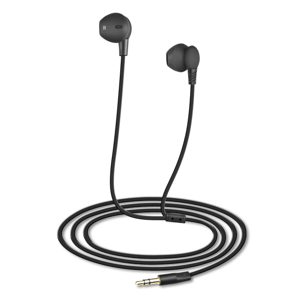 WiseQ bedrade in ear oordopjes koptelefoon voor kinderen in zwart met 3.5mm aansluiting vrijstaand productbeeld