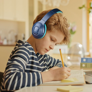 WiseQ draadloze koptelefoon voor kinderen over ear bluetooth 5.0 met microfoon blauw