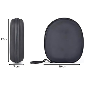 Zwarte hardcover koptelefoon case van WiseQ met afmetingen 22 cm hoog 19 cm breed en 7 cm diep geschikt voor on ear en over ear koptelefoon waterdicht