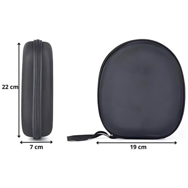 Zwarte hardcover koptelefoon case van WiseQ met afmetingen 22 cm hoog 19 cm breed en 7 cm diep geschikt voor on ear en over ear koptelefoon waterdicht