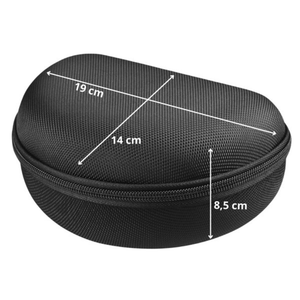 Zwarte harde bescherm hoes voor opvouwbare koptelefoon met afmetingen 19 cm lang 14 cm breed en 8,5 cm hoog waterdicht hardcover