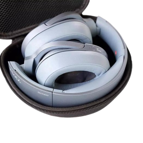 Zwarte harde bescherm hoes met opgevouwen koptelefoon aan de binnenkant geschikt voor WiseQ JBL Sony Bose Beats en Marshall