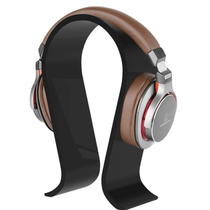 Zwarte WiseQ koptelefoon houder met headset standaard modern design close up