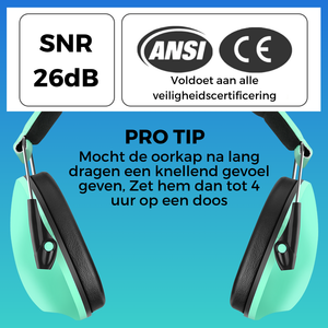 WiseQ oorbeschermers voor kinderen 28dB met SNR 26dB ANSI en CE certificering inclusief pro tip