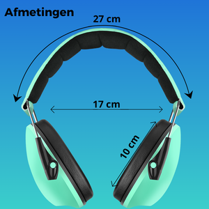 WiseQ oorbeschermers voor kinderen 28dB met afmetingen 27 cm hoofdband 17 cm breedte 10 cm oorkap