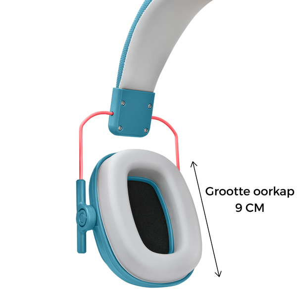 WiseQ oorbeschermers voor kinderen 28dB in blauw met oorkap grootte 9 cm close up detail