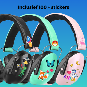 WiseQ oorbeschermers voor kinderen 28dB met 100 plus stickers personaliseerbare oorkappen