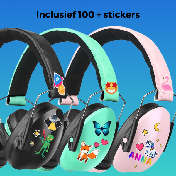 WiseQ oorbeschermers voor kinderen 28dB met 100 plus stickers personaliseerbare oorkappen