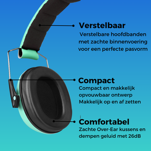 WiseQ oorbeschermers voor kinderen 28dB met verstelbare hoofdband compact opvouwbaar en comfortabel