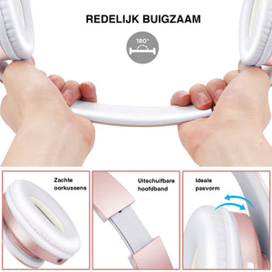 WiseQ roze draadloze bluetooth koptelefoon voor kinderen met buigzame en verstelbare hoofdband en zachte oorkussens