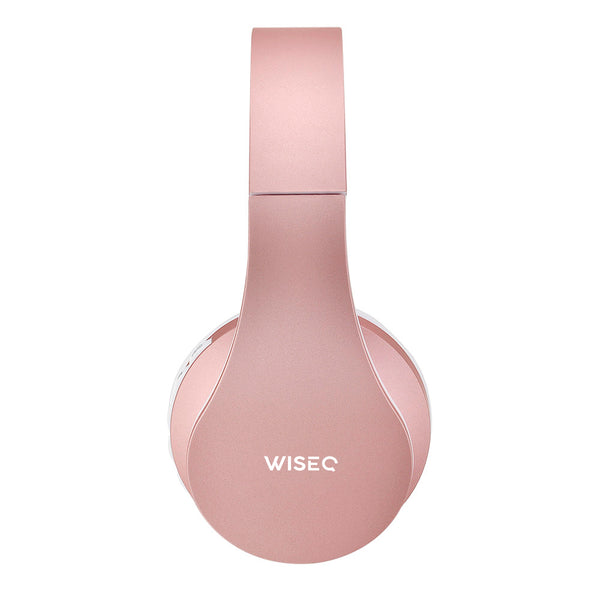WiseQ roze draadloze bluetooth koptelefoon voor kinderen over ear zijaanzicht met verstelbare hoofdband