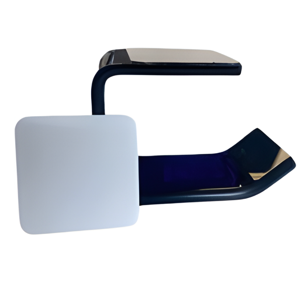 Zwarte WiseQ headset houder wandhanger met sterke zelfklevende sticker detail van montage