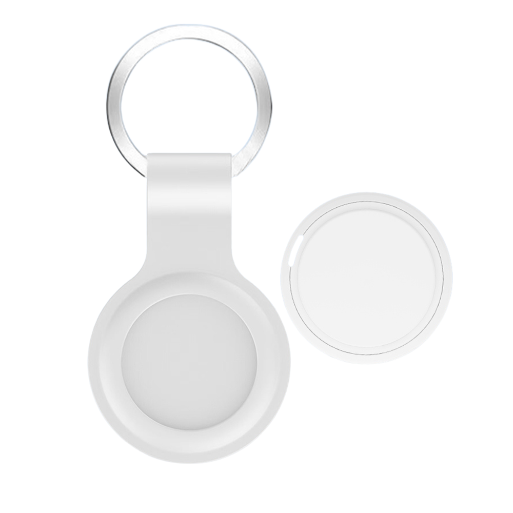 Witte Bluetooth GPS tracker sleutelhanger geschikt voor Apple iPhone met Find My functie van WiseQ inclusief metalen sleutelring