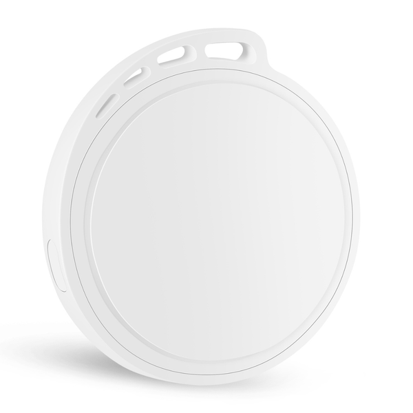 Witte Bluetooth GPS tracker geschikt voor iPhone van WiseQ sleutelhanger vooraanzicht