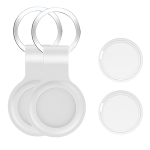 Witte GPS tracker set van 2 geschikt voor Apple iPhone met Find My functie van WiseQ met metalen sleutelring bevestiging