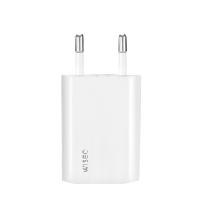 Witte Oplader geschikt voor iPhone van WiseQ vrijstaand vooraanzicht met EU stekker