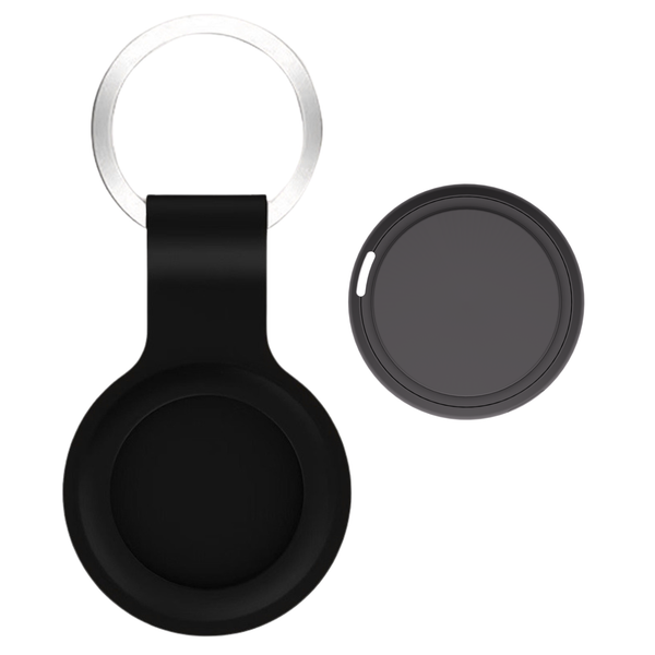 Zwarte GPS tracker sleutelhanger geschikt voor Apple iPhone met Find My functie van WiseQ inclusief metalen sleutelring