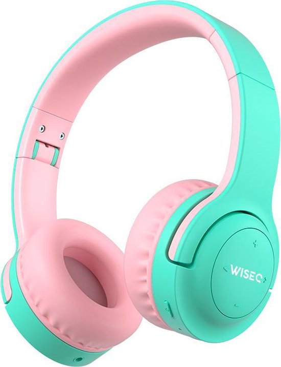 Groen roze draadloze kinder koptelefoon met bluetooth en verstelbare hoofdband