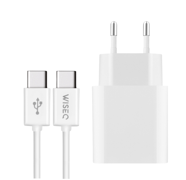 Witte 20W iPhone snellader met USB C naar USB C kabel inclusief