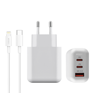 iPhone Snellader Set Met Lightning Kabel En 3 Poorts Adapter Geschikt Voor iPhone 13 12 11 Wit Met EU Stekker