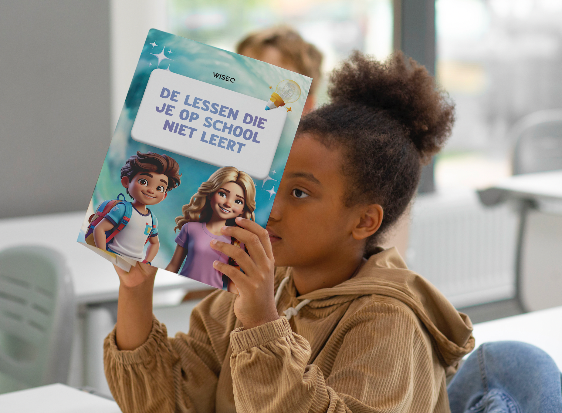 kind leest het boek de lessen die je op school niet leert in klaslokaal gratis e book voor kinderen WiseQ