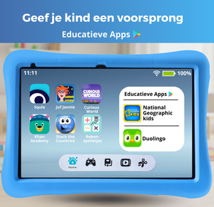 Kindertablet met educatieve apps zoals Squla en Duolingo voor kinderen