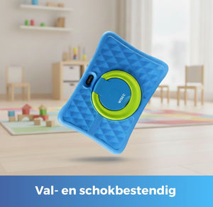 Blauwe kindertablet met schokbestendige hoes geschikt voor kinderen
