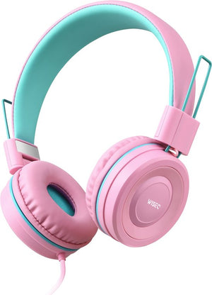 Roze turquoise bedrade kinder koptelefoon met verstelbare hoofdband en zachte oorkussens