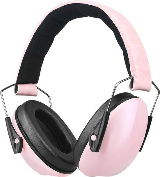 Roze zwarte over ear koptelefoon met verstelbare hoofdband en zachte oorkussens