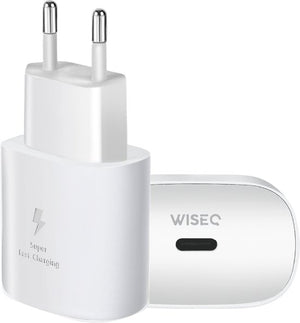 Witte 25W snellader USB C adapter met Europese stekker geschikt voor smartphone en tablet